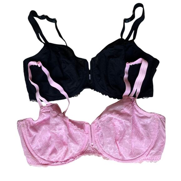 Auden Balconette Coverage Unlined Lace Bras Pink & Black Bundle | 40DDD - Picture 1 of 8